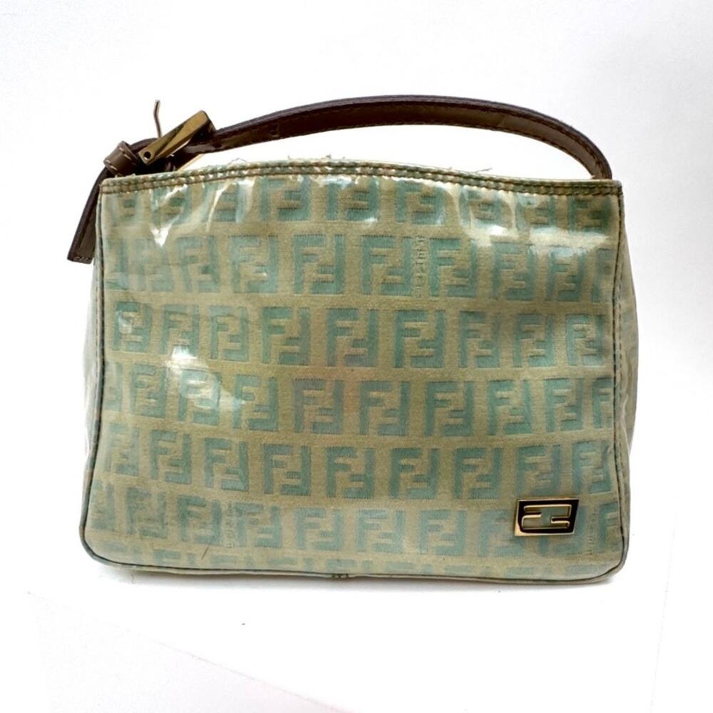 Fendi Green Monogram Open Top Handle Pochette Bag